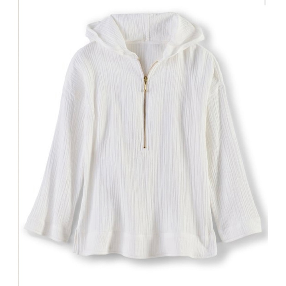 Soft Surroundings Kemia White Gauze Hooded Pullover with Gold Zipper NWOT - Picture 2 of 11